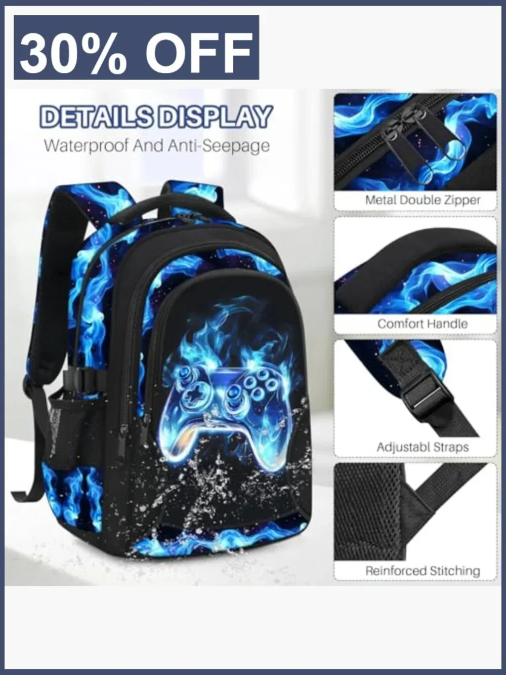 Boys School Backpack Set 4-Piece 17 Inch Gamer Bookbag with Lunch Box Pencil